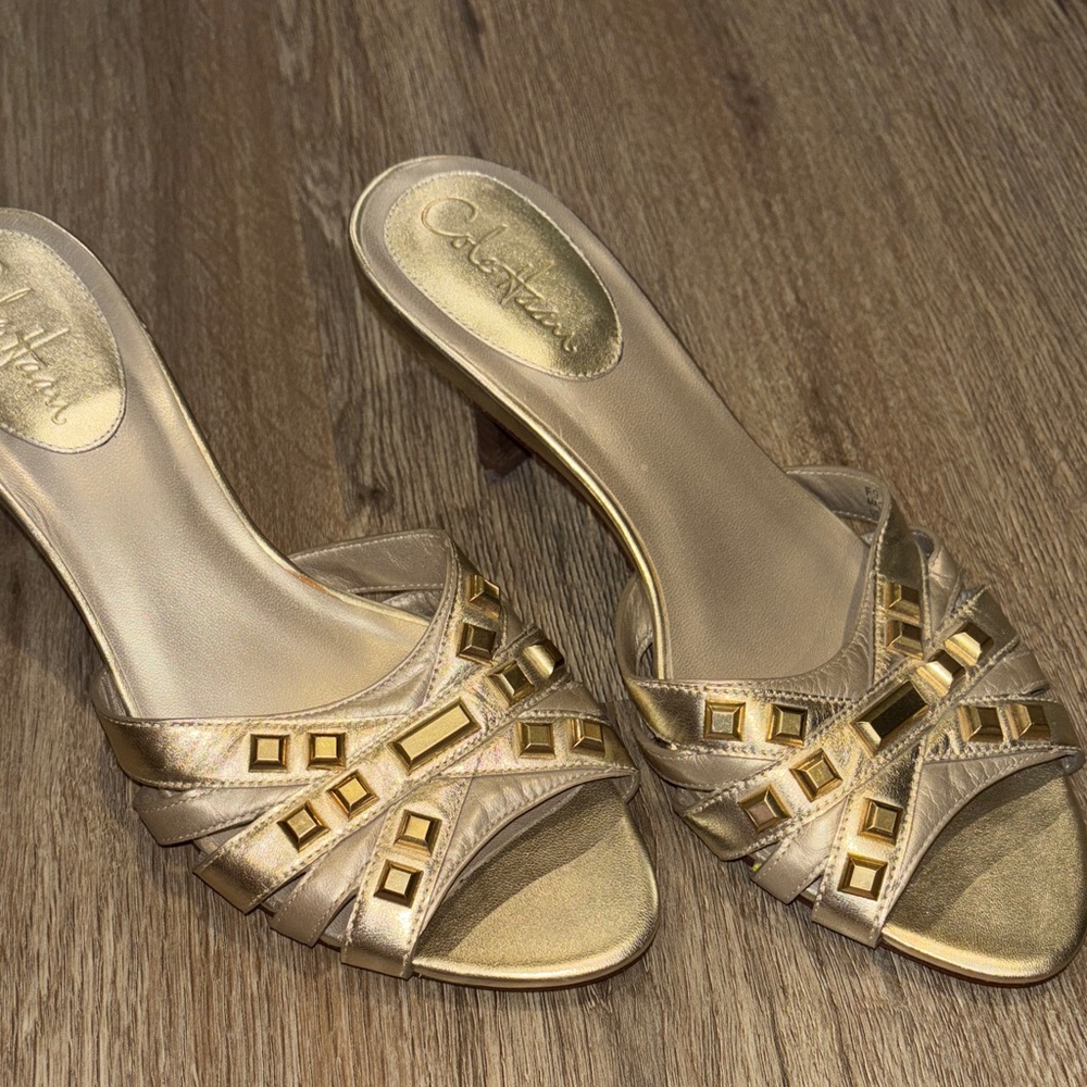 Cole Haan Gold Heeled Mules